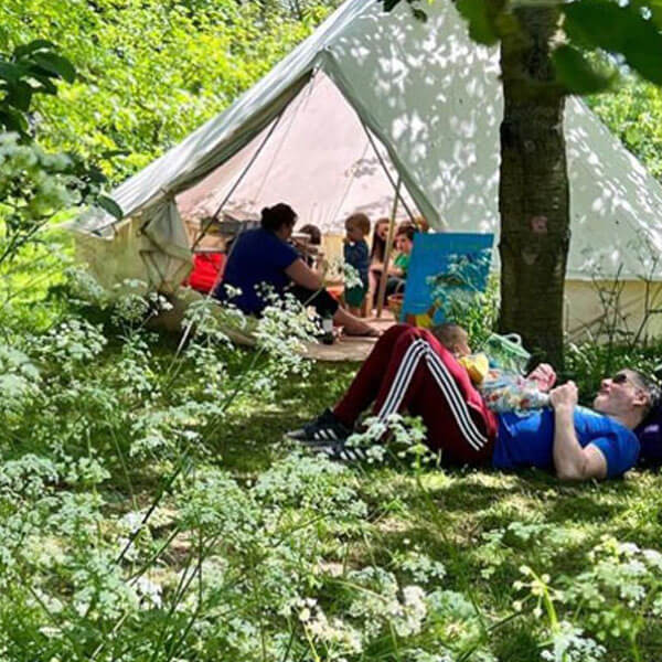 Family taking a break at the Wildest Food event, Tollesbury