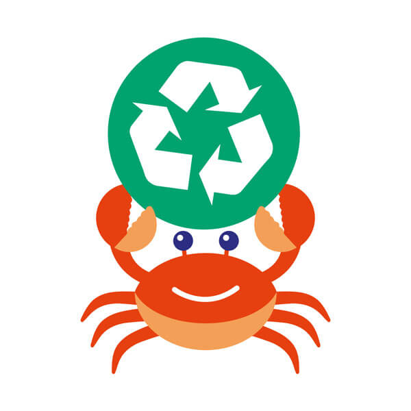 Tollesbury Climate Partnership crab holding recycle symbol