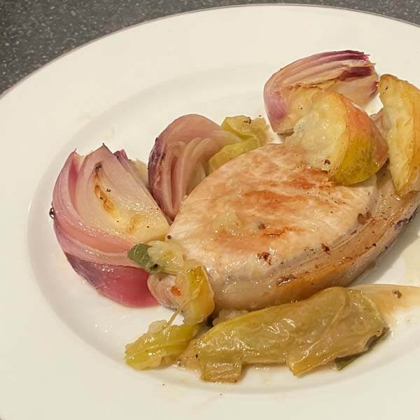 TCP cooked pork chop with red onion and apple