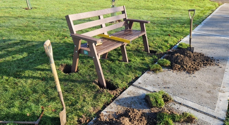 Benches being installed at Tollesbury Community Orchard for TCP