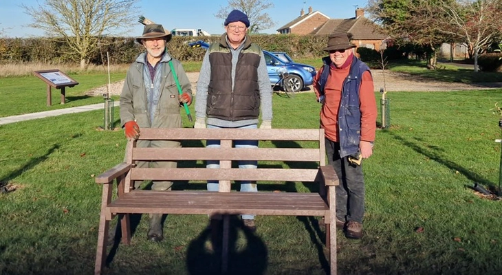 Jonathan, Ian and Phil install new benches at Tollesbury Community Orchard for TCP